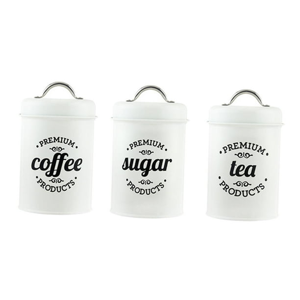 Juego de 3 latas de almacenamiento para cocina, con tapa de bambú, para té, café, azúcar, pan y más. Blanco brillante