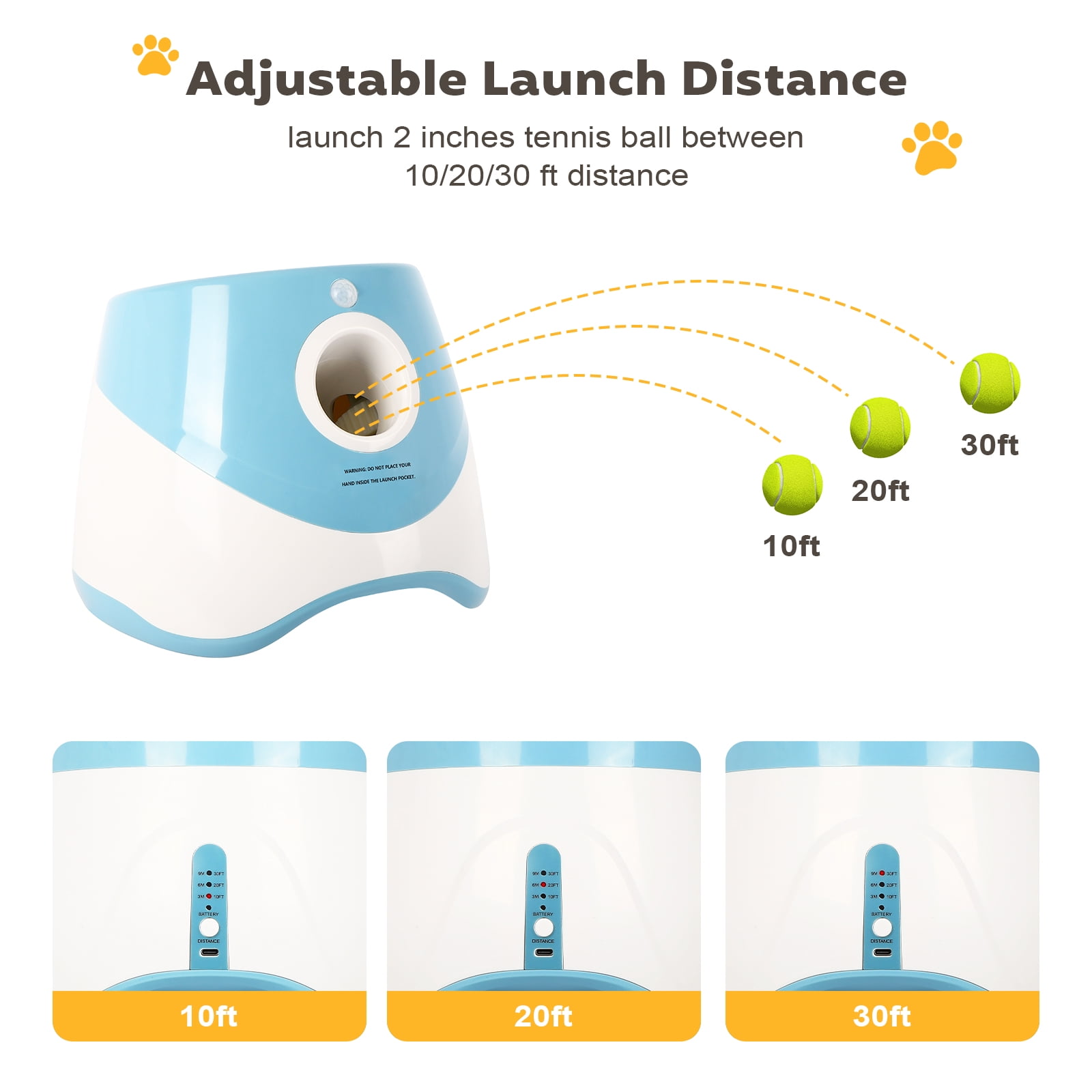 GYZJ Automatic Ball Launcher for Dogs,Interactive Dog Ball Thrower with 15x 2" Mini Tennis Balls for Small Dogs,Blue