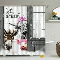 1PC Shower Curtain 66*72in Farmhouse Animal Shower Curtain Funny Cow Pig Donkey Rustic Western Get Naked Funny Quote Country Farm Cows Cattle Bathroom Curtain Set Polyester Fabric Hooks