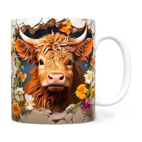 Shipiny Highlands Cow Ceramic Coffee Mug, Scottish Animals Pattern Farmhouse Kitchen Tea Cup, Rustic Country Home Decor, Ideal Gift for Cow Lovers Daily Morning Coffee Use, Multicolor