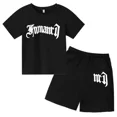 thumbnail image 2 of Ensemble T-Shirt Imprimé Gothique pour Enfants, Haut d'Été + Shorts 2 Pcs Manches Courtes Mode Décontractée Garçons Filles, 2 of 5