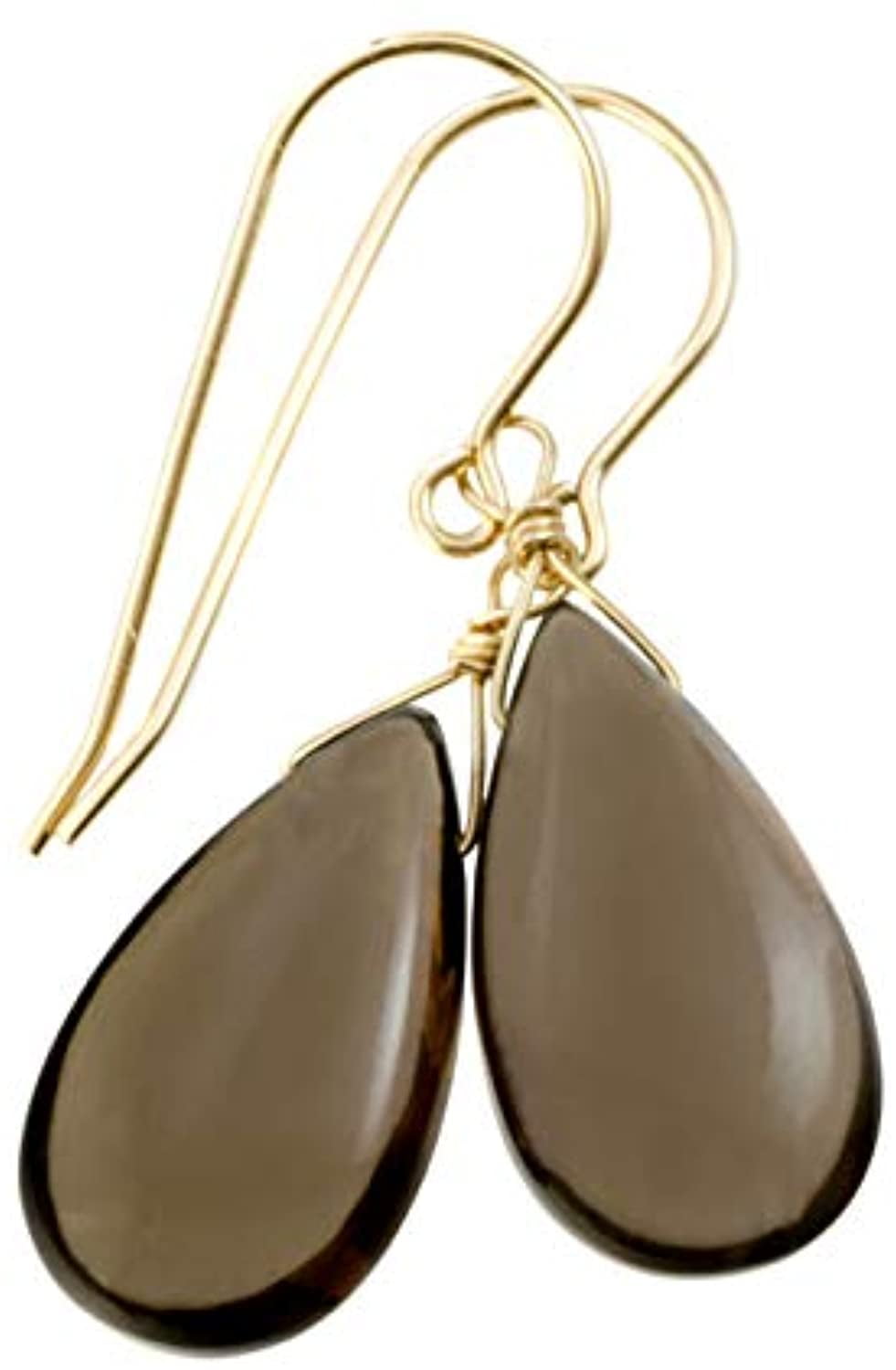 Smoky Quartz Earrings smooth pear Teardrops Smokey simple 14k Gold Sterling Drop