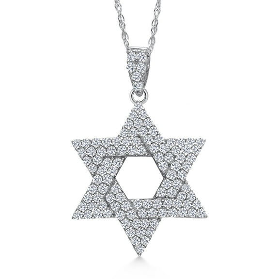 Gem Stone King 14K White Gold White Lab Grown Diamond Star of David Pendant Necklace | 0.76 Cttw | G-H Color | VS2 - SI1 Clarity | Gold Necklace for Women By Keren Hanan | With 18 inches Chain