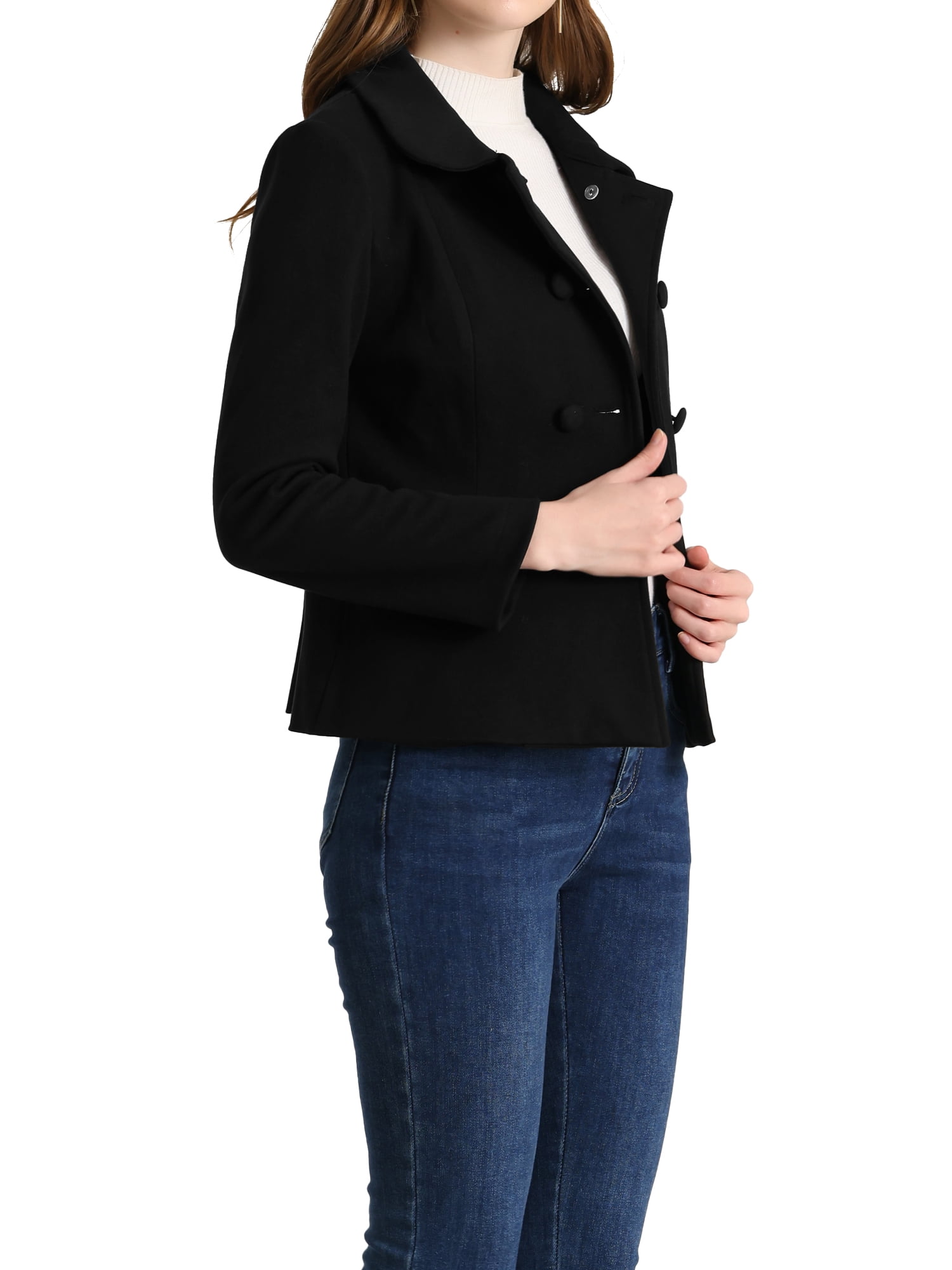 Unique Bargains Women's Button Decor Casual Peter Pan Collar Peplum Blazer