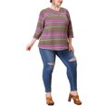 thumbnail image 2 of Unique Bargains Women's Plus V Neck 3/4 Sleeve Stripe Boho Knit Blouse 1X Purple, 2 of 6
