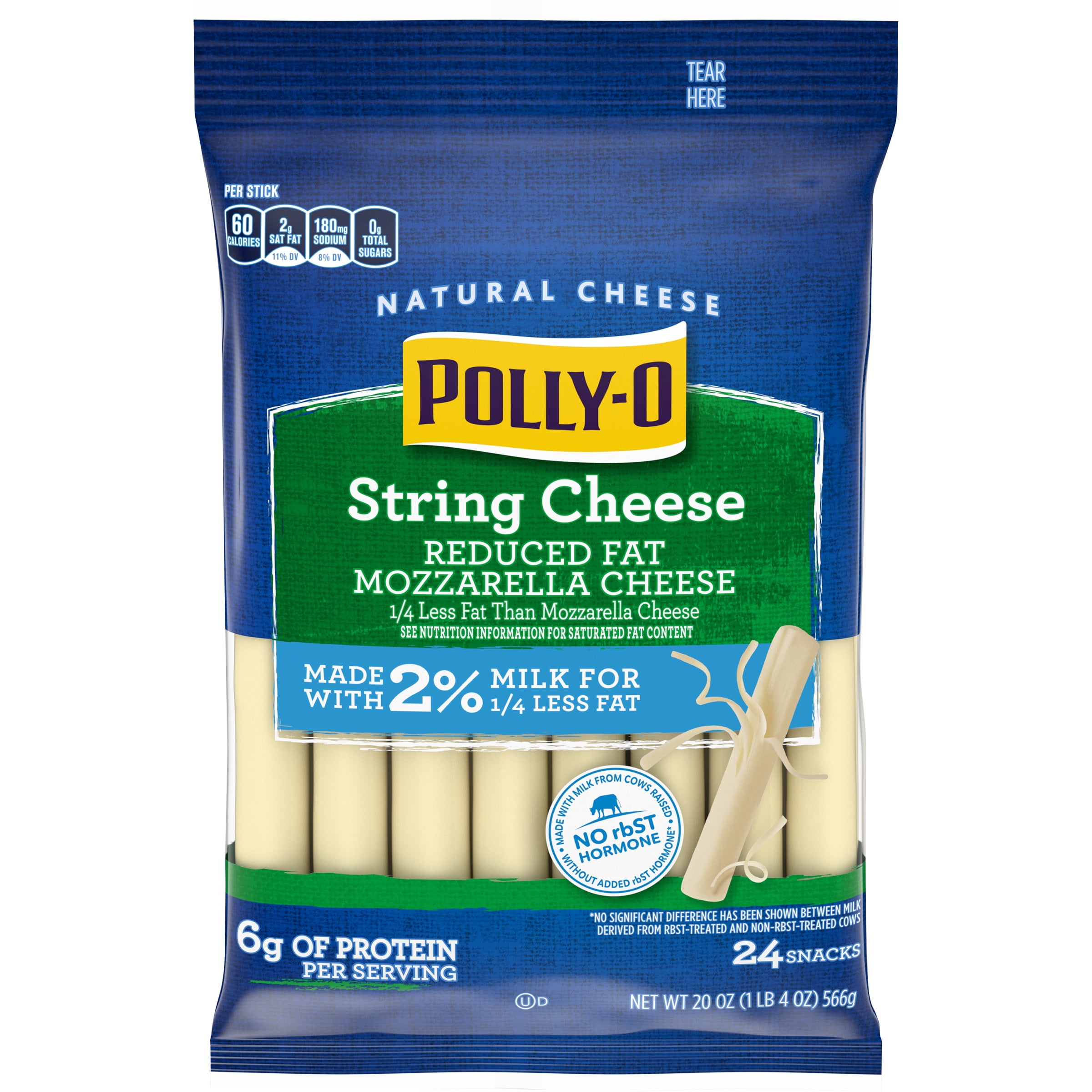 Polly-O String Cheese Mozzarella Cheese Snacks with 2% Milk, 24 ct Sticks