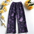thumbnail image 5 of Fabrcox Womens Fleece Pajama Pants Halloween Ghost Pumpkin Women Pj Pants Spider Web Spooky Fall Winter Comfy Plush Wide Leg Sleep Pants for Women Purple XL, 5 of 6