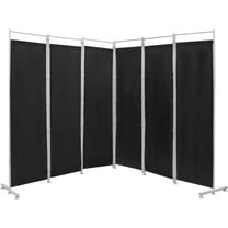 6 Ft Room Divider, 6 Panel Folding Wall Divider, Freestanding Partition with Adjustable Foot Pads, Perfect Privacy Screen for Home Office (Black)