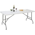 thumbnail image 5 of 6 Foot x 30 inch Folding Table, Indoor Outdoor Portable Plastic Picnic Party Dining Camp Tables, Fold-in-Half Heavy Duty Utility Table, White Granite, 5 of 10