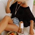 thumbnail image 4 of T Shirts For Women Crochet For Women Hollow Out Off Shoulder Short Sleeve Casual Summer Knit Cover Up Sweater Lightweight Oversized Baggy Pullover Trendy Summer Casual Short Sleeve Tops for Women, 4 of 7