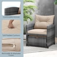 thumbnail image 4 of 5 Pieces Patio Furniture Set with Ottoman, Wicker Conversation Set Rattan Chairs w/Cushions, Glass Coffee Table, Outdoor Lounger Bistro Set for Porch Balcony Garden Deck Poolside (Beige), 4 of 7