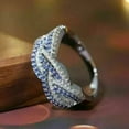 thumbnail image 2 of TAAPSEE JEWELS Crisscross Wedding Band Ring Round Cut Blue Sapphire & Diamond 14K White Gold Plated, 2 of 3