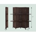 thumbnail image 7 of 4 Panels Room Dividers with 2 Removable Storage Shelves Folding Portable Partition Screen with Hand-Woven Rattan Design Wood Frame Fiber Privacy Screen with Shelves for Home and Office, 7 of 7