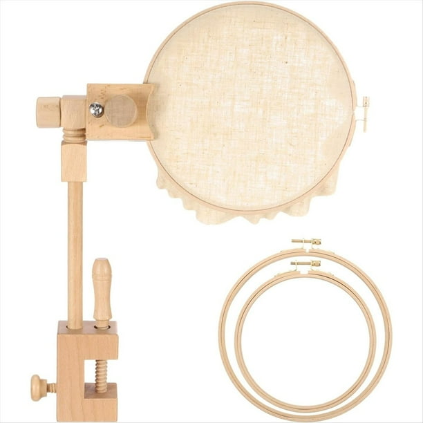 Soporte para Bastidor de Bordado, Madera de Giratoria Ajustable para Manualidades y Proyectos de Costura, con Bastidor de Bordado de 15 y 20 cm.