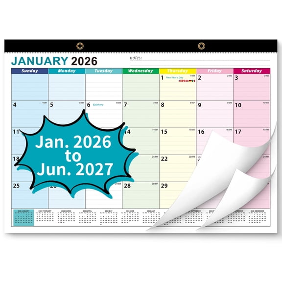 2026 Desk Calendar, AgePlace Wall Calendar 2026-2027 Covers January 2026 to June 2027, 17" X 12" Large Size With Holidays, Desktop Monthly Calendar for Home Classroom School & Office Or teacher Gifts