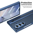 thumbnail image 6 of Hinge Protection for Samsung Galaxy Z Fold 7 Case with S Pen Holder,Shockproof Anti-Scratch 360 Full-body Leather + Tempered Glass Screen Protector Film Protective Phone Cover,Blue, 6 of 9