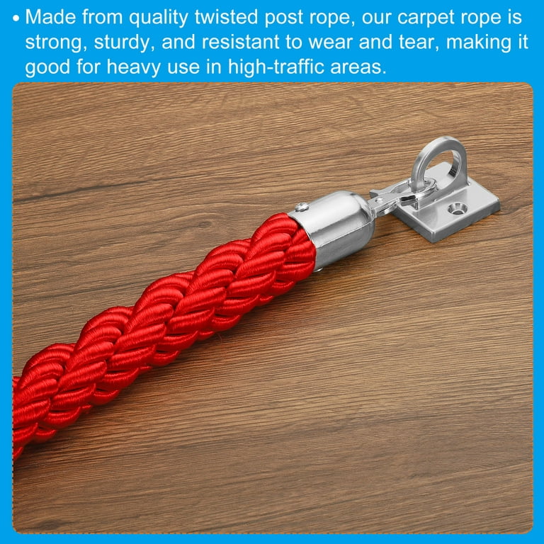 Uxcell Stanchion Rope 1.5m/5Ft Twisted Barrier Rope with Snap Hooks for Queue  Crowd Control, Red Silver 2 Pack 