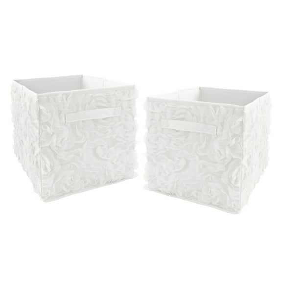 White Floral Rose Fabric Storage Bin (Set of 2) by Sweet Jojo Designs