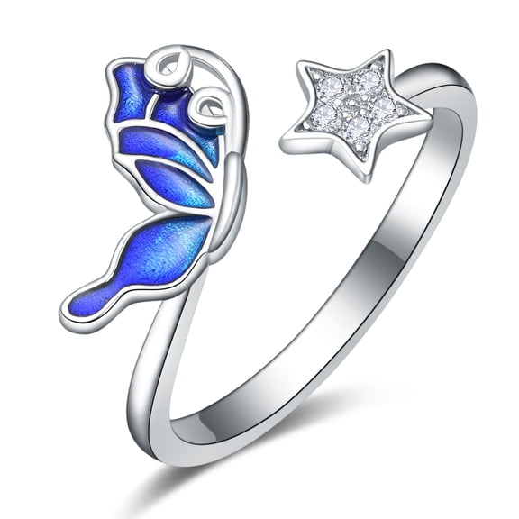 TANGPOET 925 Sterling Silver Butterfly Ring Open Adjustable Ring Jewelry Gifts for Women