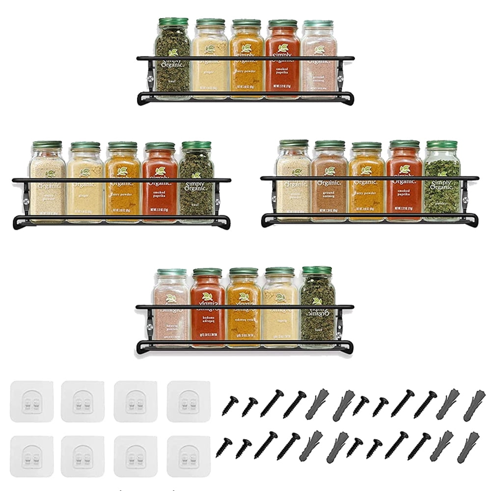 Bunoxea Spice Rack wall mounted 4 Pack, Space-Saving Spice Organizer for  Spice Jars and Seasonings,Screw or Adhesive Hanging Spice Rack Organizer  for