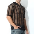 thumbnail image 4 of Hfyihgf Men's Fishnet See-Through Tops Short Sleeve Muscle Workout T Shirt Mesh Transparent Tees Top with Hood(Black,S), 4 of 8