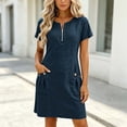 thumbnail image 2 of Atogsazn Women's Summer Half Zip Mini Dress Flowy Casual Short Sleeve Dresses with Pocket A-Line Sundress Blue M Fashion, 2 of 9