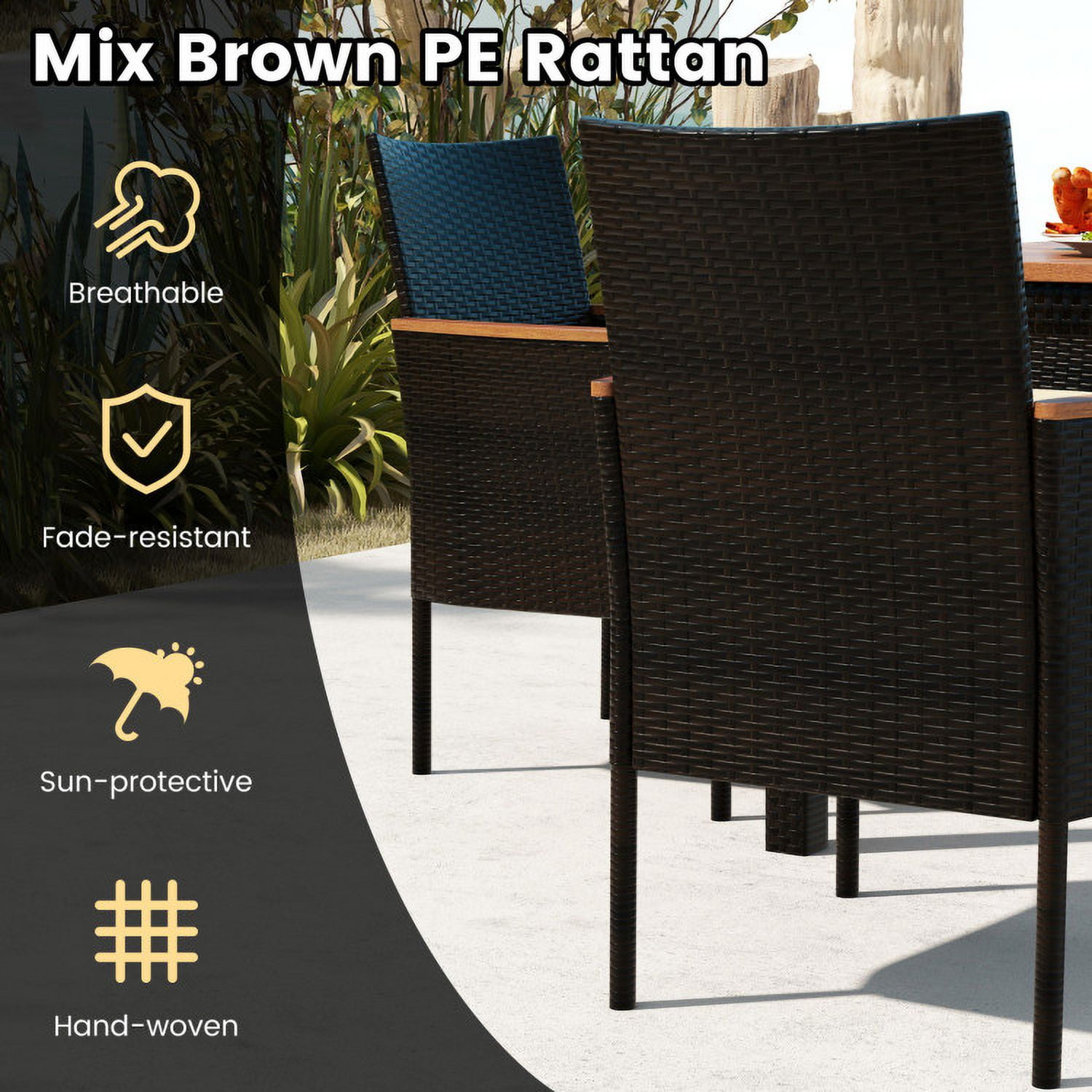 Aimee Lii 7 Pieces Rattan Patio Dining Set with Stackable Chairs and Umbrella Hole, Outdoor Patio Furniture Aimee Lii 7 Pieces Rattan Patio Dining Set with Stackable Chairs and Umbrella Hole, Outdoor Patio Furniture