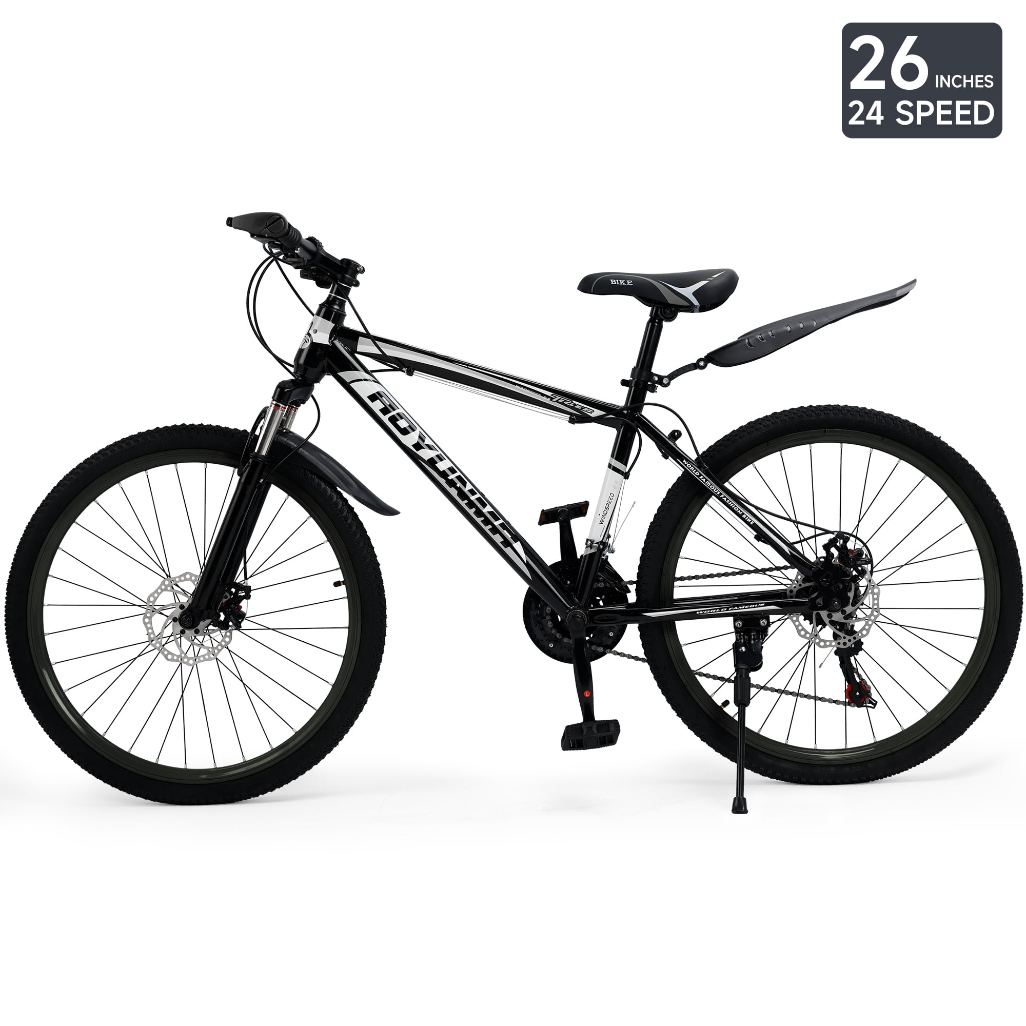 26" Mountain Bike for Men/Women, 24 Speed Shimano Twist Shifting, Front Suspension, Comfort Saddle Red/White/Blue/Green