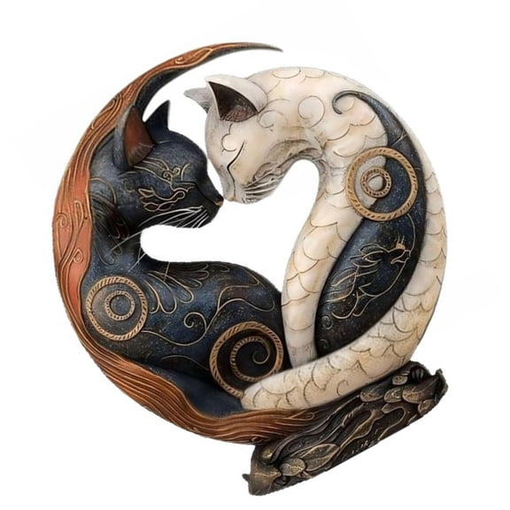 PatungKu Black Yin Yangs Art Desk Decors Resin Cats Figurine Tabletop Ornament