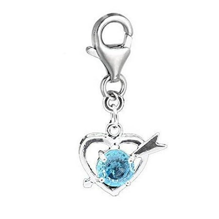 March Birthstone Charm - Clip on March Birthstone Charm Pendant for European Jewelry w/ Lobster Clasp