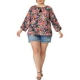 thumbnail image 2 of Agnes Orinda Women's Plus Size Self Tie Neck 3/4 Sleeves Floral Colorful Blouse 4X Black, 2 of 6