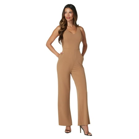 Women's bebe V-Neck Sleeveless Jumpsuit Color: Camel Size: SMALL