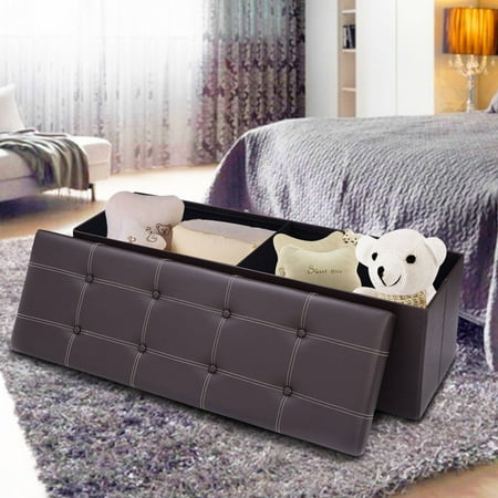 Costway 45''x15''x15'' Large Folding Storage Faux Leather Ottoman Pouffe Box Stool Brown