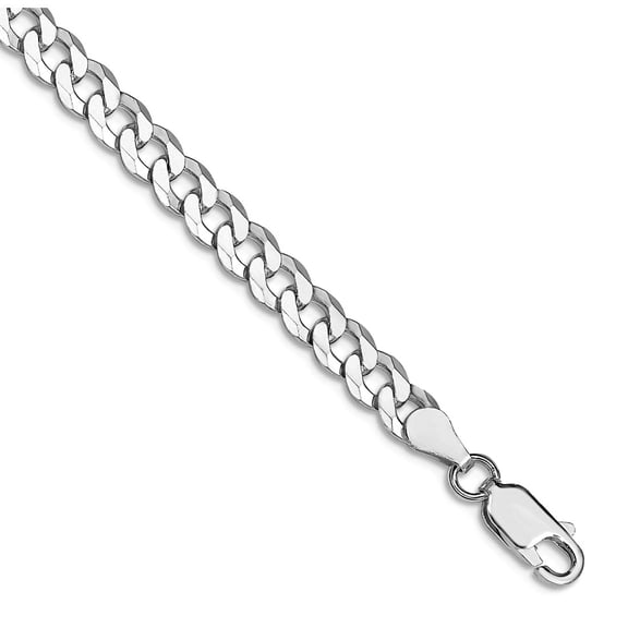 925 Sterling Silver Rhodium Plated 5mm Beveled Curb Chain Bracelet 8 Inch Link Bracelet for Women and Men