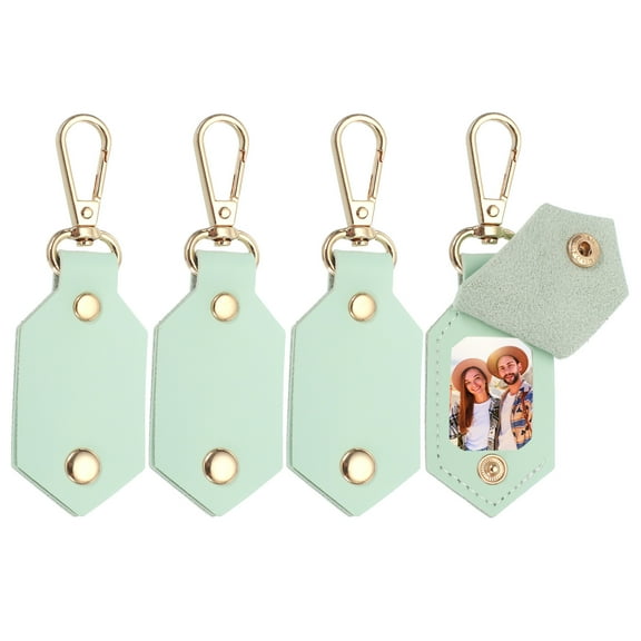 4pcs Custom Leather Photo Keychain Personalized Picture Key Chain, Grass Green