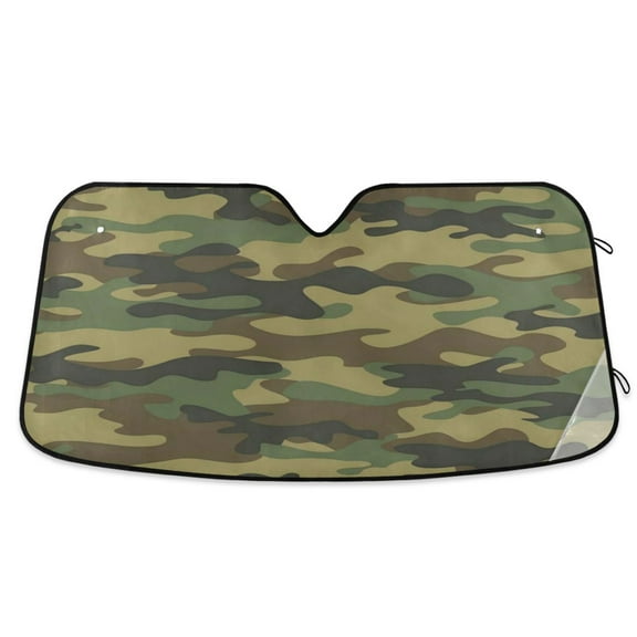Qxltty Army Green Camouflage Car Windshield Sunshades Foldable UV Rays Sun Visor Protector Keep Your Vehicle Cool 53×23.5in