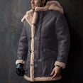 thumbnail image 2 of Men's Shearling Leather Jacket Suede Sherpa Lined Fleece Winter Pea Coat Faux Fur Vintage Button Down Long Trench Coat, 2 of 4