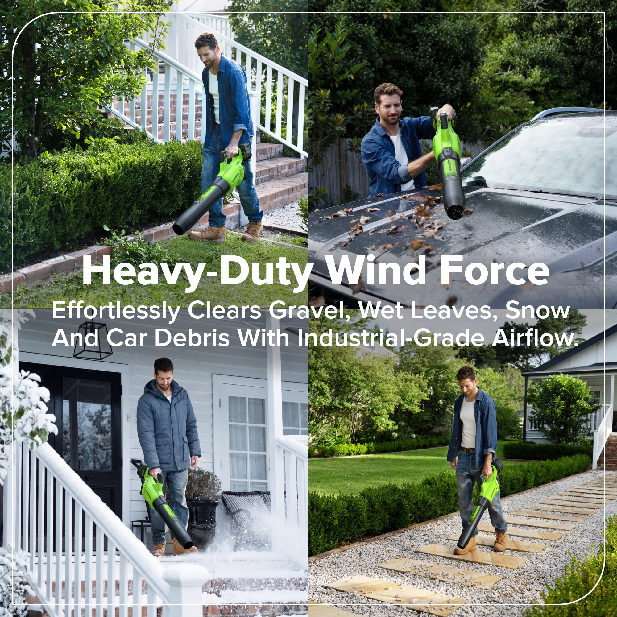 Greenworks 48V (24V x 2) Brushless Axial Leaf Blower (600 CFM / 150 MPH), Powerful for Large Yard, Driveway, Patio and Deck Cleanup, Includes (2) 4.0Ah Batteries and 100W GaN Charger