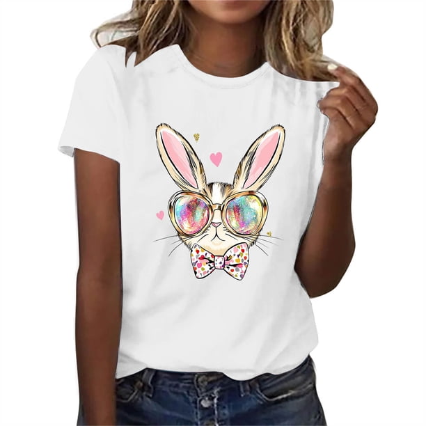 Puntoco Liquidación de blusas cortas para mujer, camisetas de manga corta con cuello redondo y estampado bonito a la moda para mujer