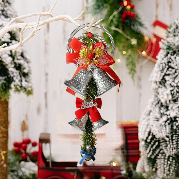 Kbndieu Christmas Bells Christmas Tree Hanging Ornaments with Bow, Christmas Tree Decorations Christmas Gifts (Silver)