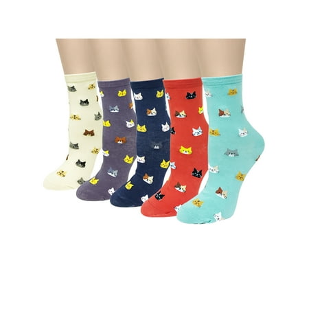 Wrapables® Novelty Animal Print Crew Socks (Set of 5), Cat