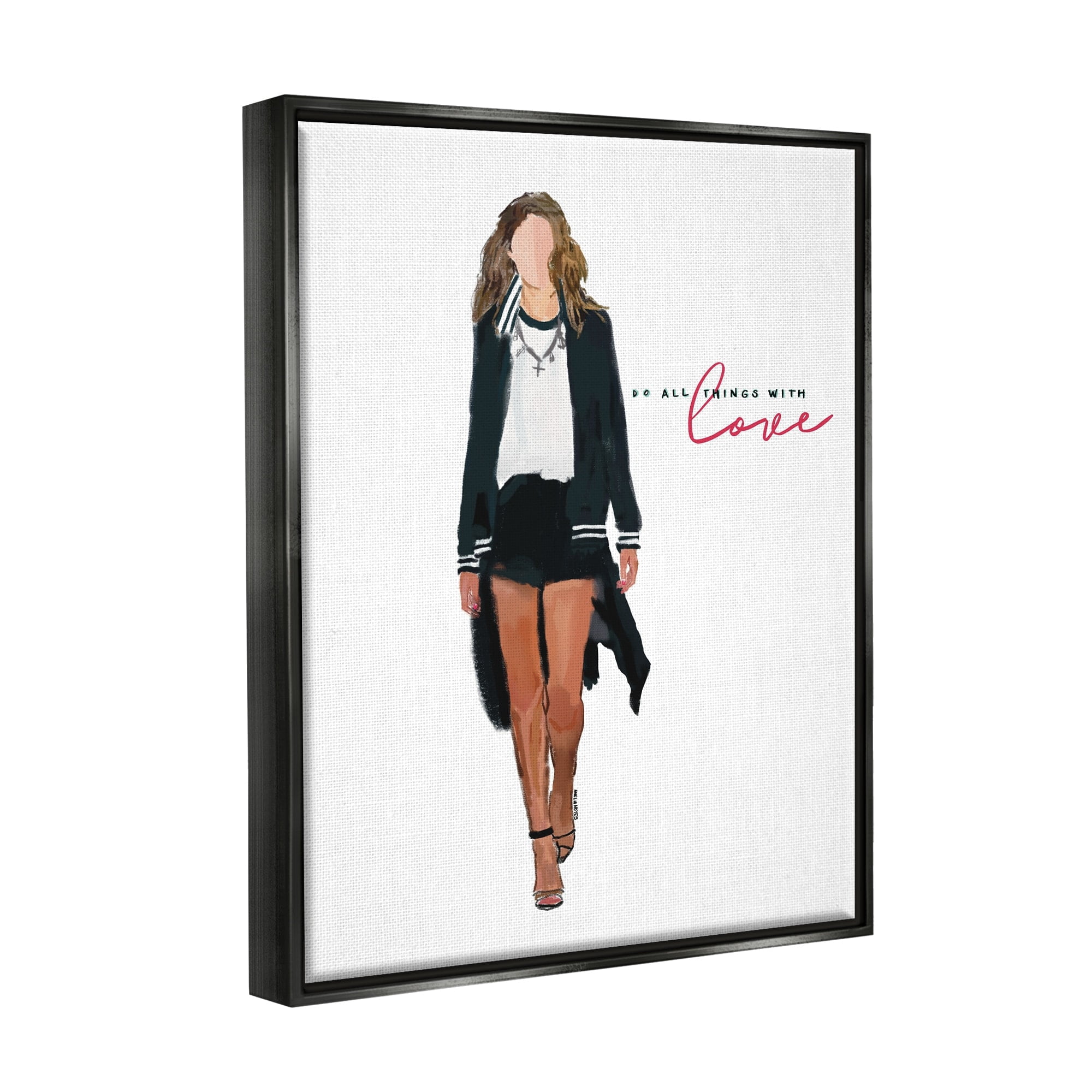 Stupell Industries All Things With Love Inspiring Glam Fashion Woman Graphic Art Metallic Gold Floating Framed Canvas Print Wall Art, Design by Amelia Noyes