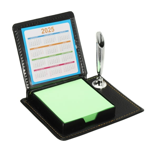1pcs Leather Sticky Notes Holder with Pen Holder, Post Notes Holder Storage Box Desktop Mini Case Business Card Holder Memo Pad Organizer for Desk Home Office Gift,Green
