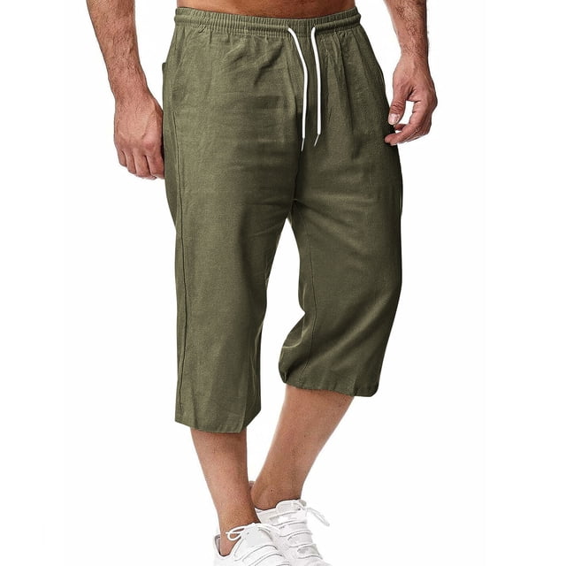 Pocket Chart Stand Style Casual Casual Cordón de Color Sólido de los Hombres Capris con Bolsillo Lateral para Verano Al Aire Libre