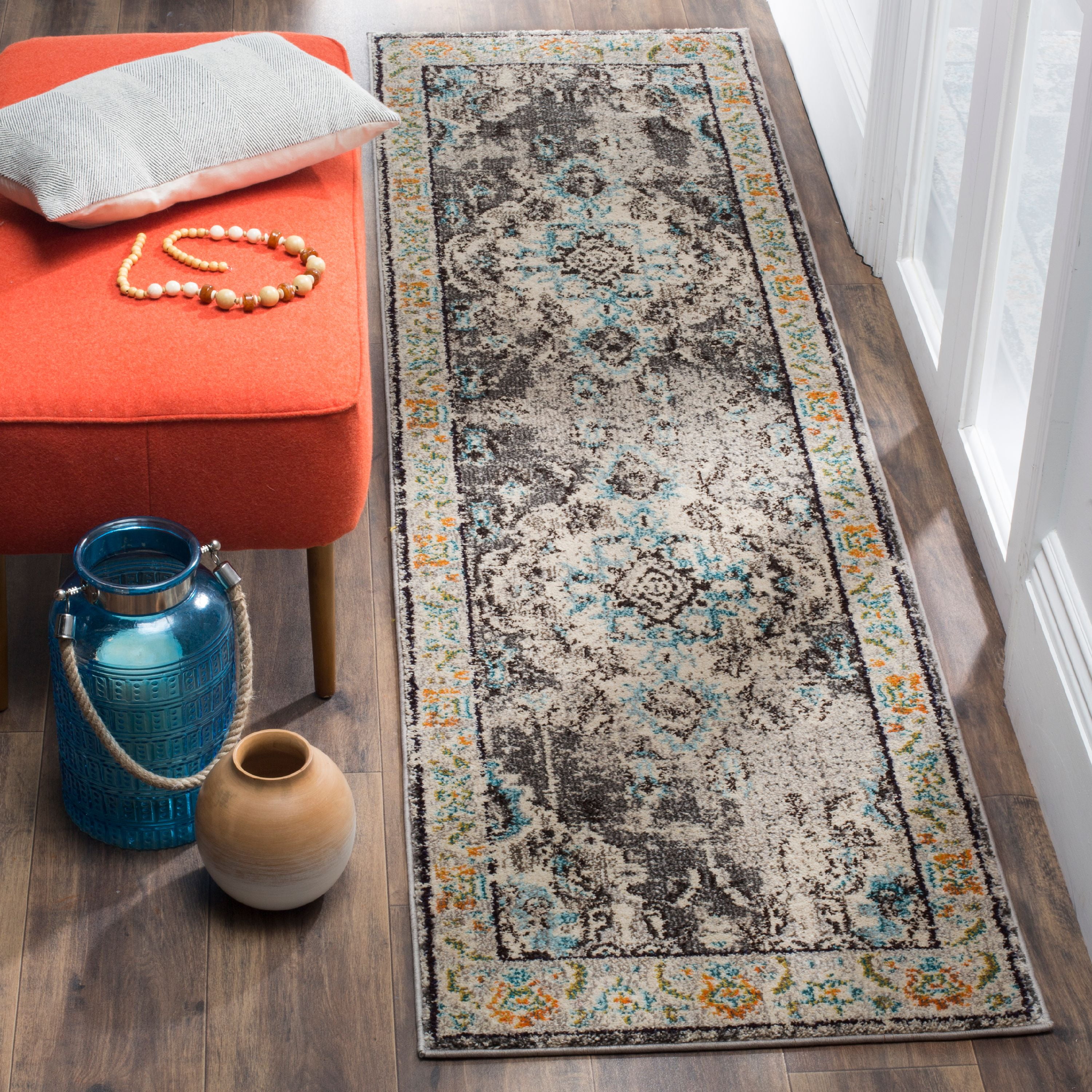 SAFAVIEH Monaco Toria Traditional Runner Rug, Grey/Light Blue, 2'2" x ...
