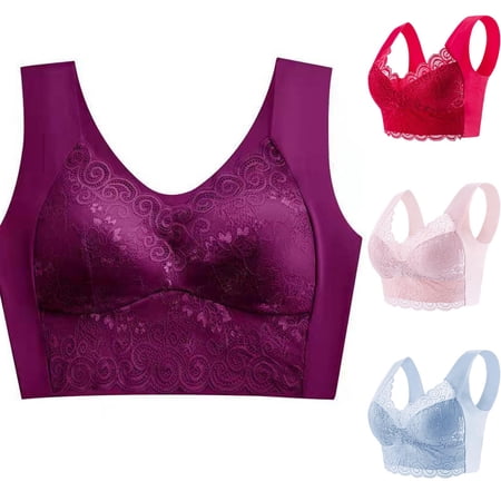 Ahuyic Womens Sports Bra Summer Plus Size Bra Womens Fashion Solid Color Back Beauty Sports Bra Thin Belt Shockproof Underwear Pink XXL