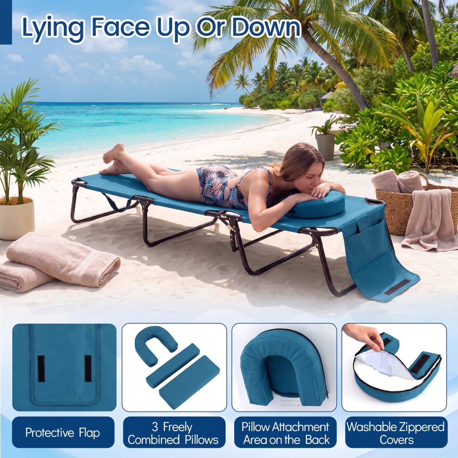 Furnibear Folding Patio Chair for Patio Garden Backyard Outdoor Metal 330 lbs Capacity Blue Weather-Resistant Outdoor Furniture
