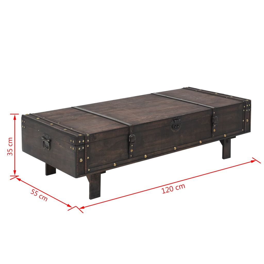 Lowestbest Solid Wood Coffee Table, Vintage Style Memory Farmhouse Storage Coffee Table