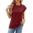 thumbnail image 1 of Camiseta de mujer con cuello redondo y manga corta: color liso, imitación algodón, informal/para el día a día, tallas S-XXL, verano, 1 of 6