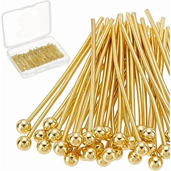 200Pcs Ball Head Pins 18K Gold Plated Brass Head Pins Jewelry Pins Needles 25mm